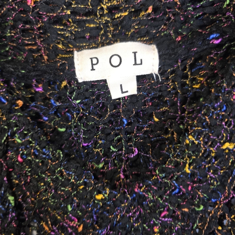 POL Black Color Accents Pullover Hoodie Sheer Sweater Size L - Picture 2 of 8